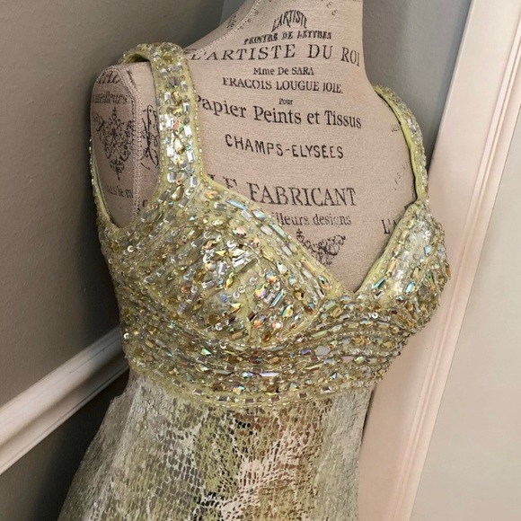 NEW CLARISSE SZ 6 LIMEADE ICE SEQUIN BEADED FORMAL EVENING GOWN - Picture 4 of 15